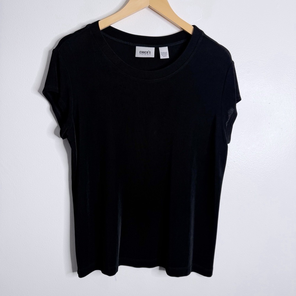 Chico's Travelers‎ Black Short Sleeves Top XL Chico's 3 Resortwear Travel Casual
